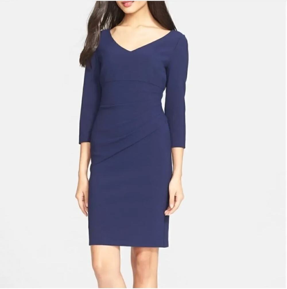 Diane von Furstenberg Bevin Sheath Dress 3/4 sleeve career navy fitted size 6